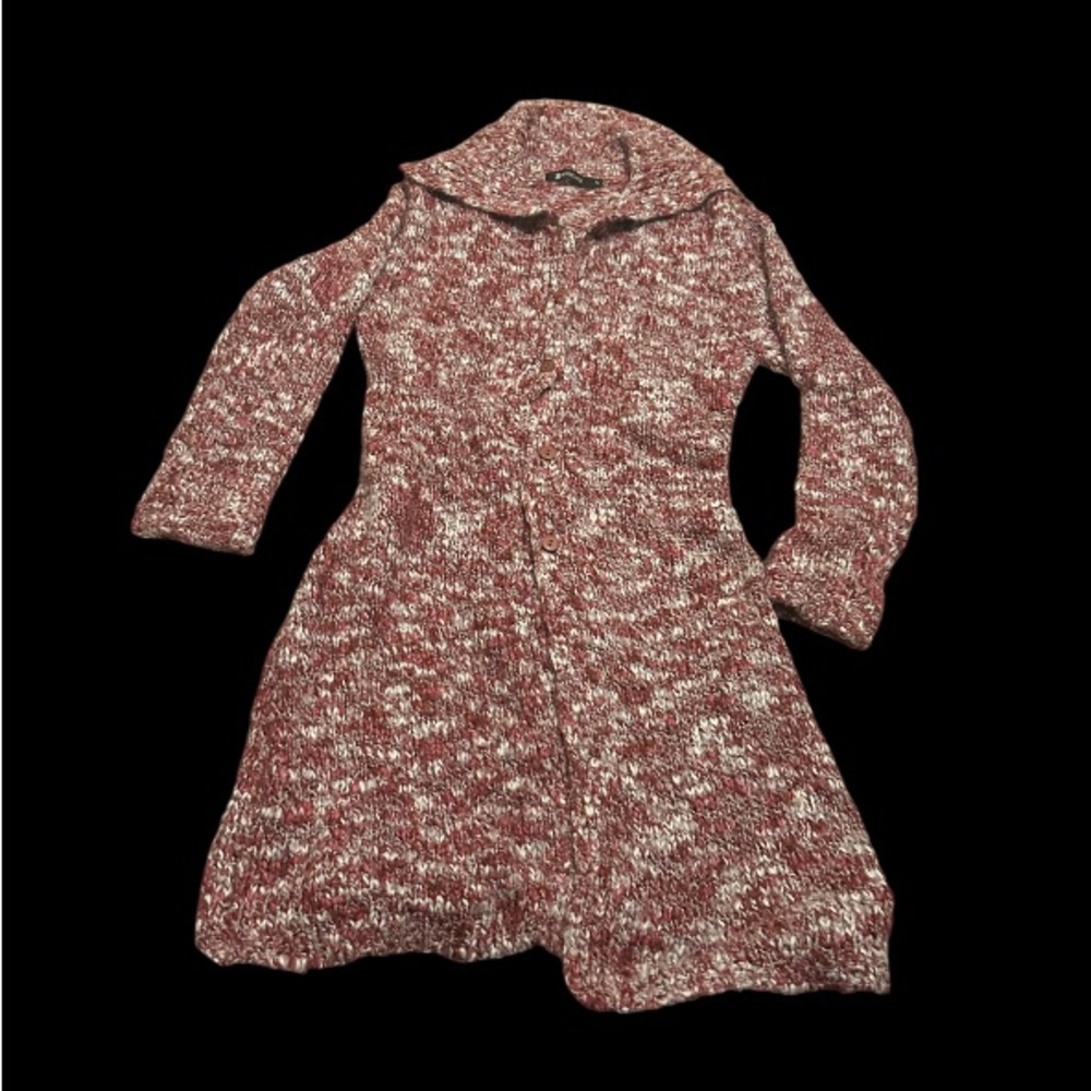 Cozy Knit Sweater Dress - Red and White